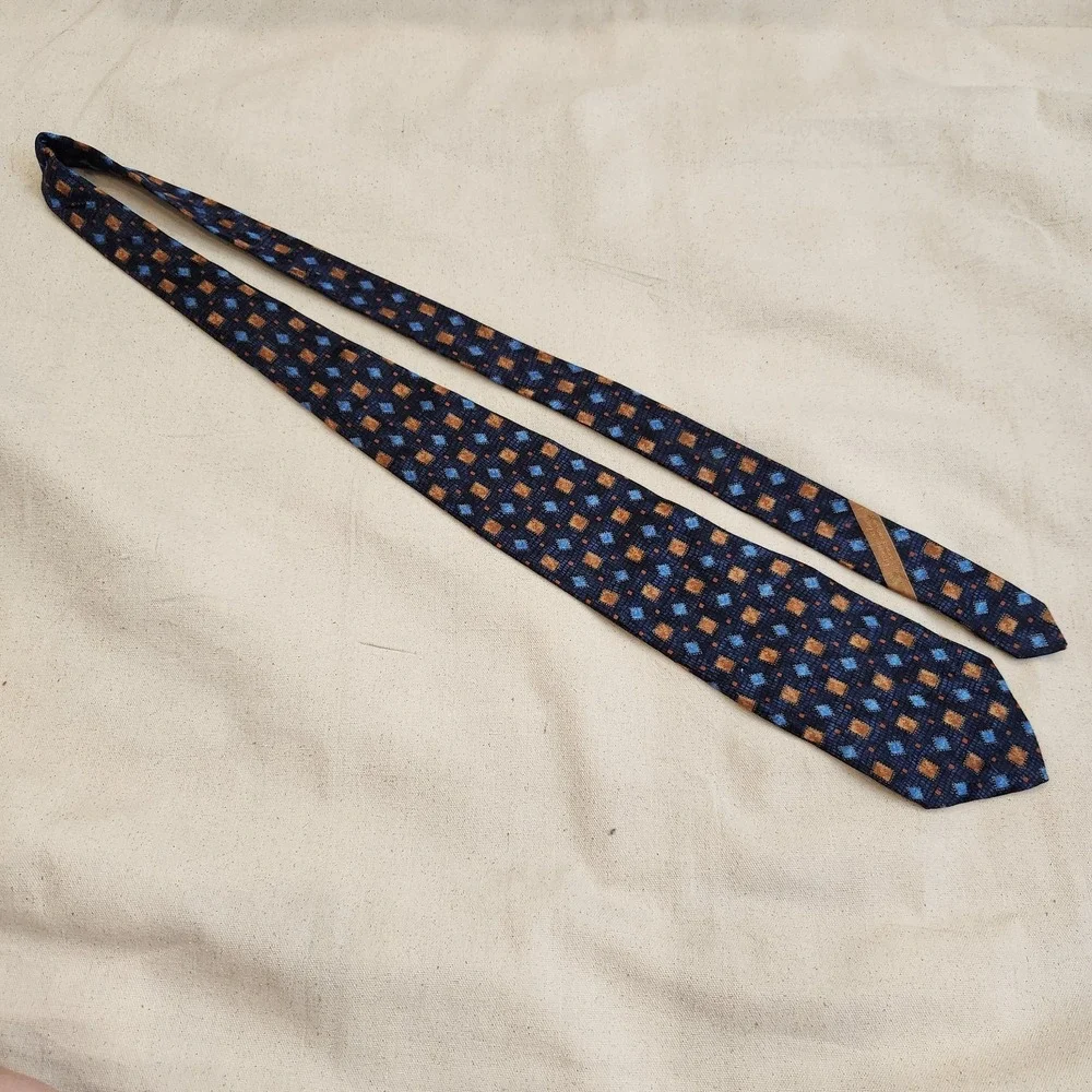 Ermenegildo Zegna Men's Silk Necktie Blue Brown Geometric Pattern Italian Design